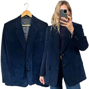 Men’s Vintage Made in Canada Cotton Oversized Navy Blue Corduroy Blazer Jacket